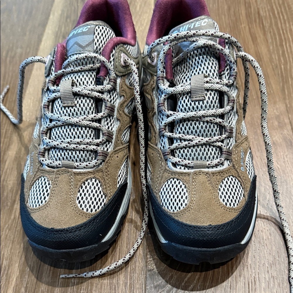 Hi-Tec Women’s Brown and Gray Trail Sneakers with Maroon Lining
